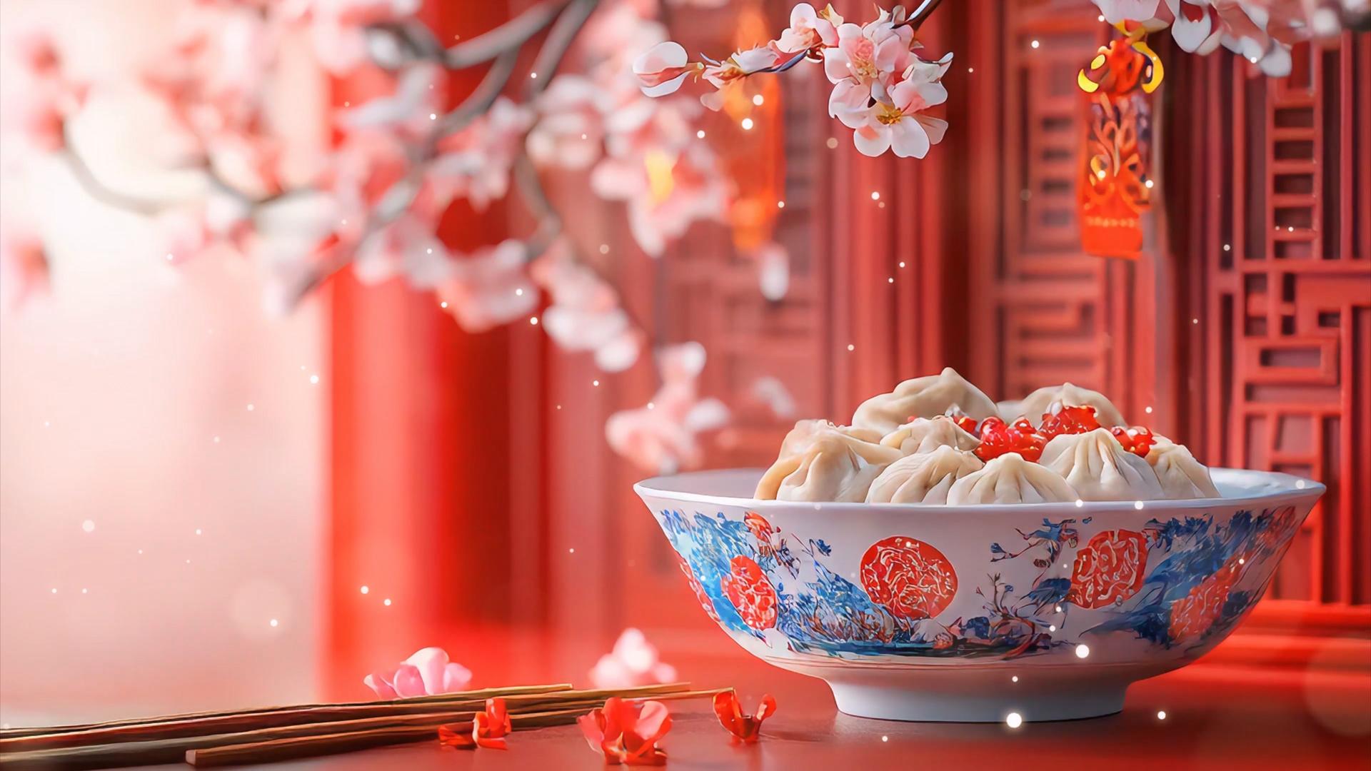 美味简洁的冬至时节美味水饺背景视频视频的预览图