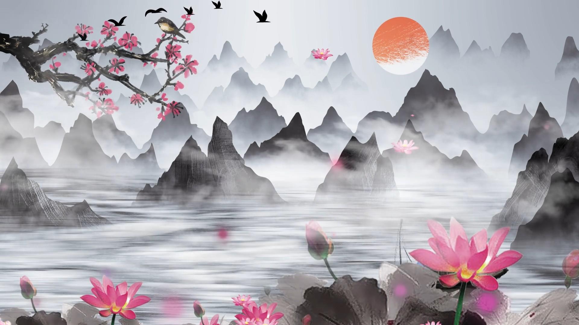 唯美简洁中国风水墨山水led背景视频的预览图