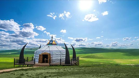 内蒙古呼伦贝尔蒙古包风光背景视频视频的预览图