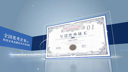 大气企业颁奖荣誉证书展示AE模板视频的预览图