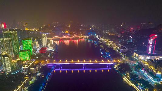 延迟移动广西柳州柳江城市夜景灯光航拍视频的预览图