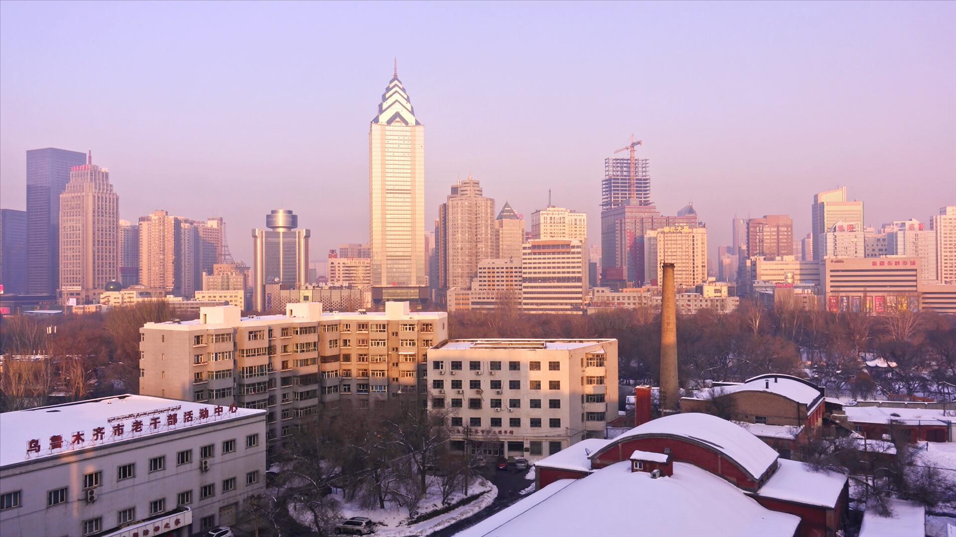 乌鲁木齐城市雪景延时视频的预览图