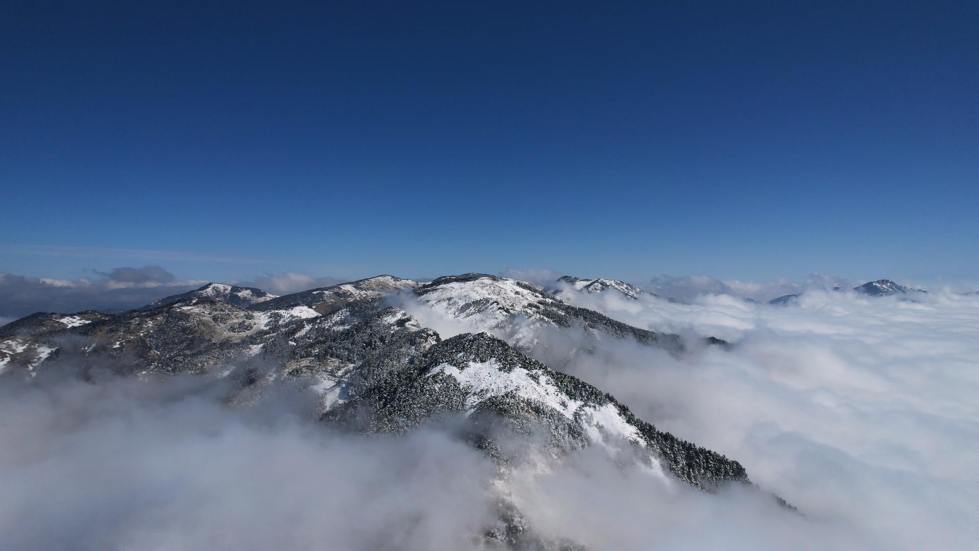 航拍湖北5A级旅游景区神农架山顶云海雪山4k素材视频的预览图