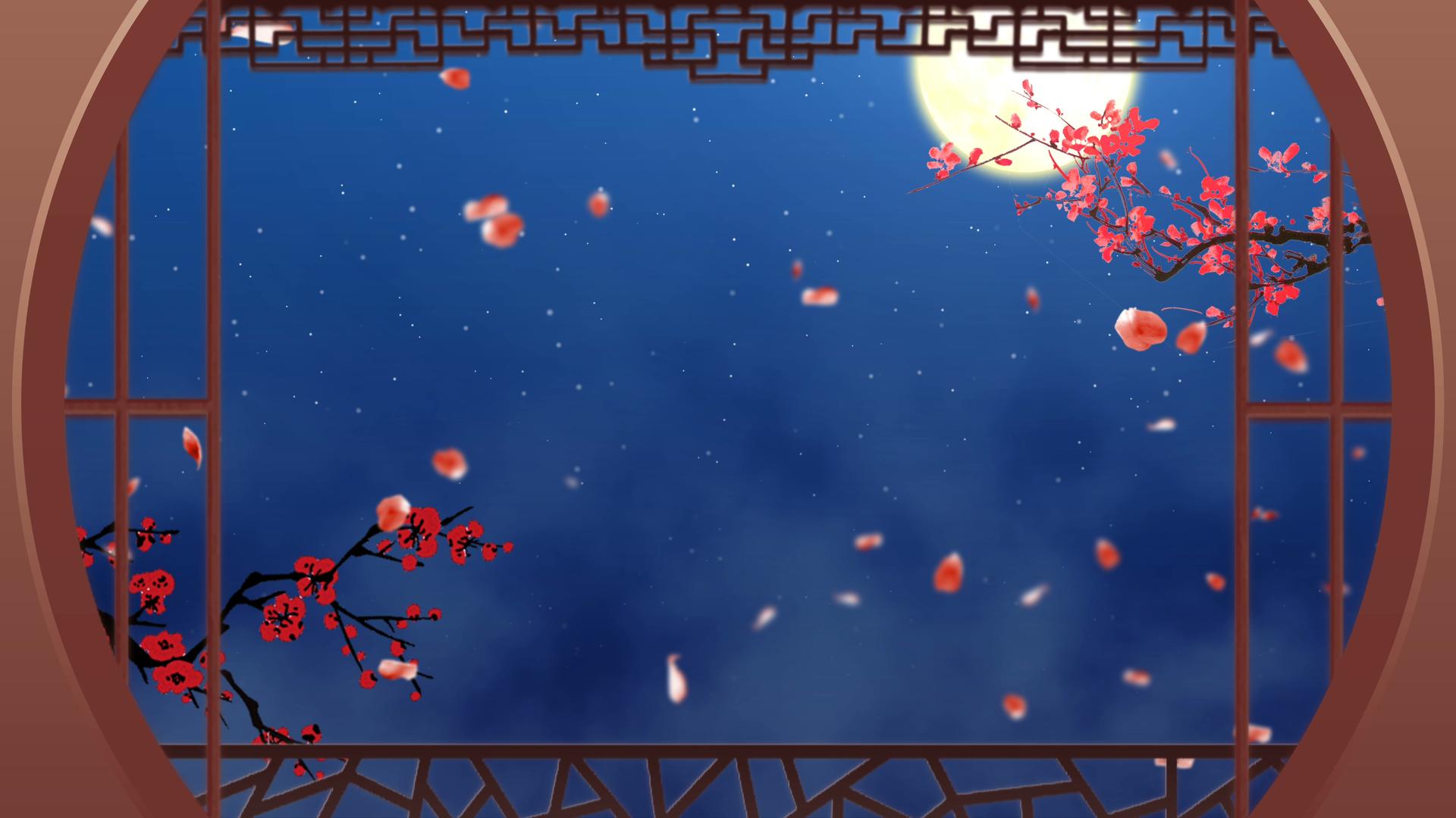 中国风花瓣月亮背景视频的预览图