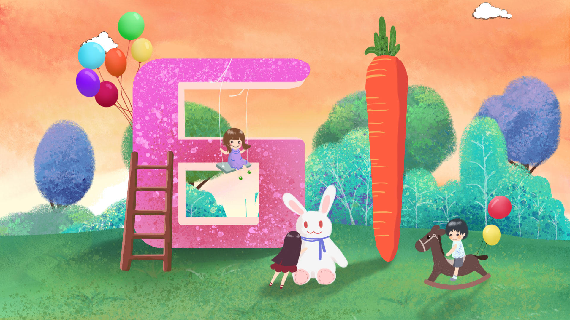 六一儿童节插画风动态背景视频的预览图