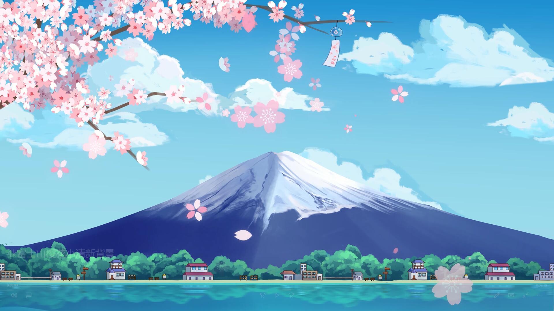 4k富士山樱花小清新背景视频的预览图