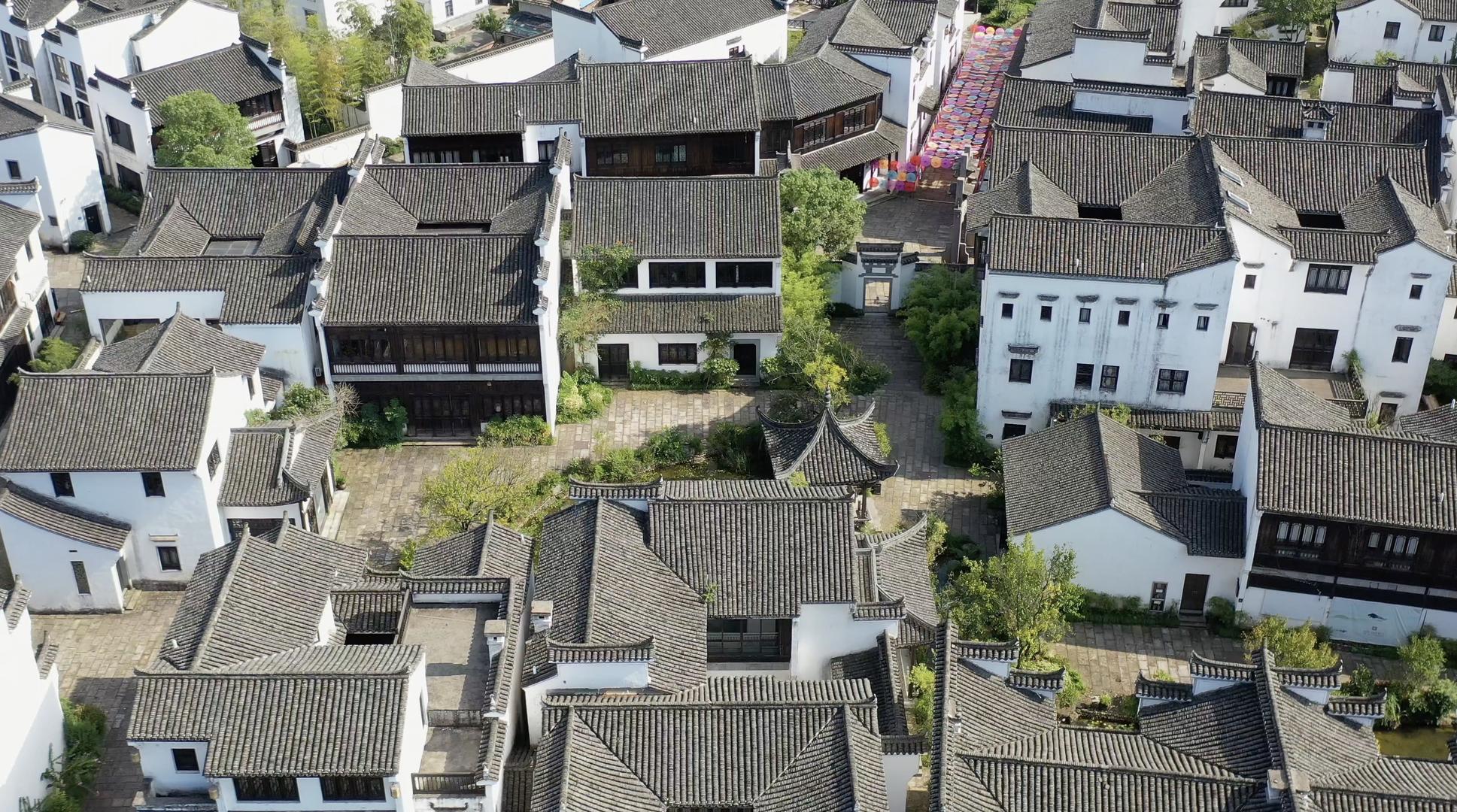 浙江杭州文渊狮城古建筑航拍4K视频视频的预览图