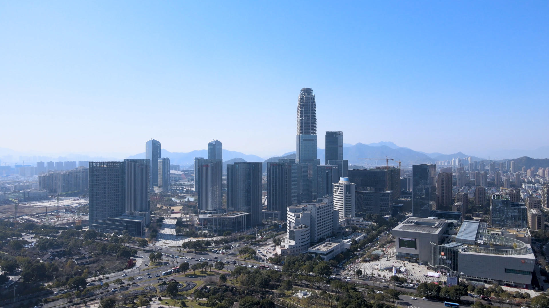 台州城市CBD城市天际线航拍4K合集视频的预览图