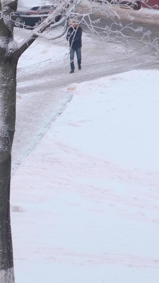 冬季在雪地里行走的人视频的预览图