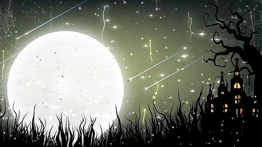 动态夜间城堡剪影月光流星视频背景元素视频的预览图