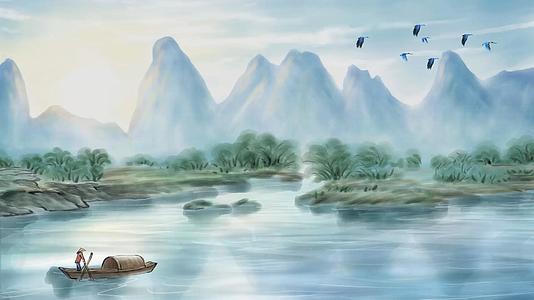 水墨船中国风背景视频的预览图