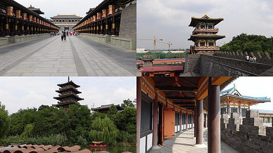 中国唐城影视基地古建筑群4k素材视频的预览图