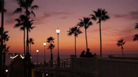 棕榈黄昏的天空卡利福尼亚usa、热带海滩日落大气天使的感觉视频的预览图