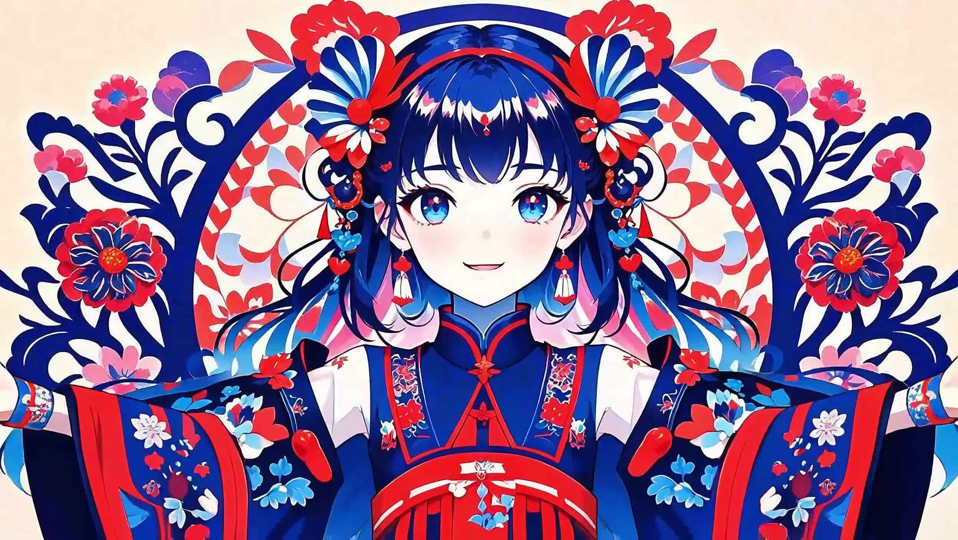 剪纸风动漫女孩迎新年迎新视频的预览图