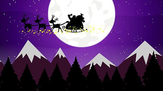 雪橇中圣塔的黑色休息和在平安夜飞行的驯鹿视频的预览图