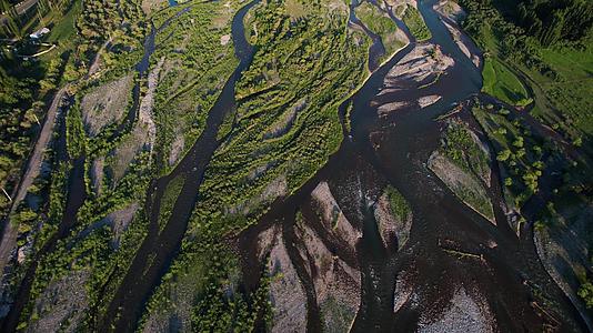 航拍夏季伊犁草原河谷湿地河流视频视频的预览图