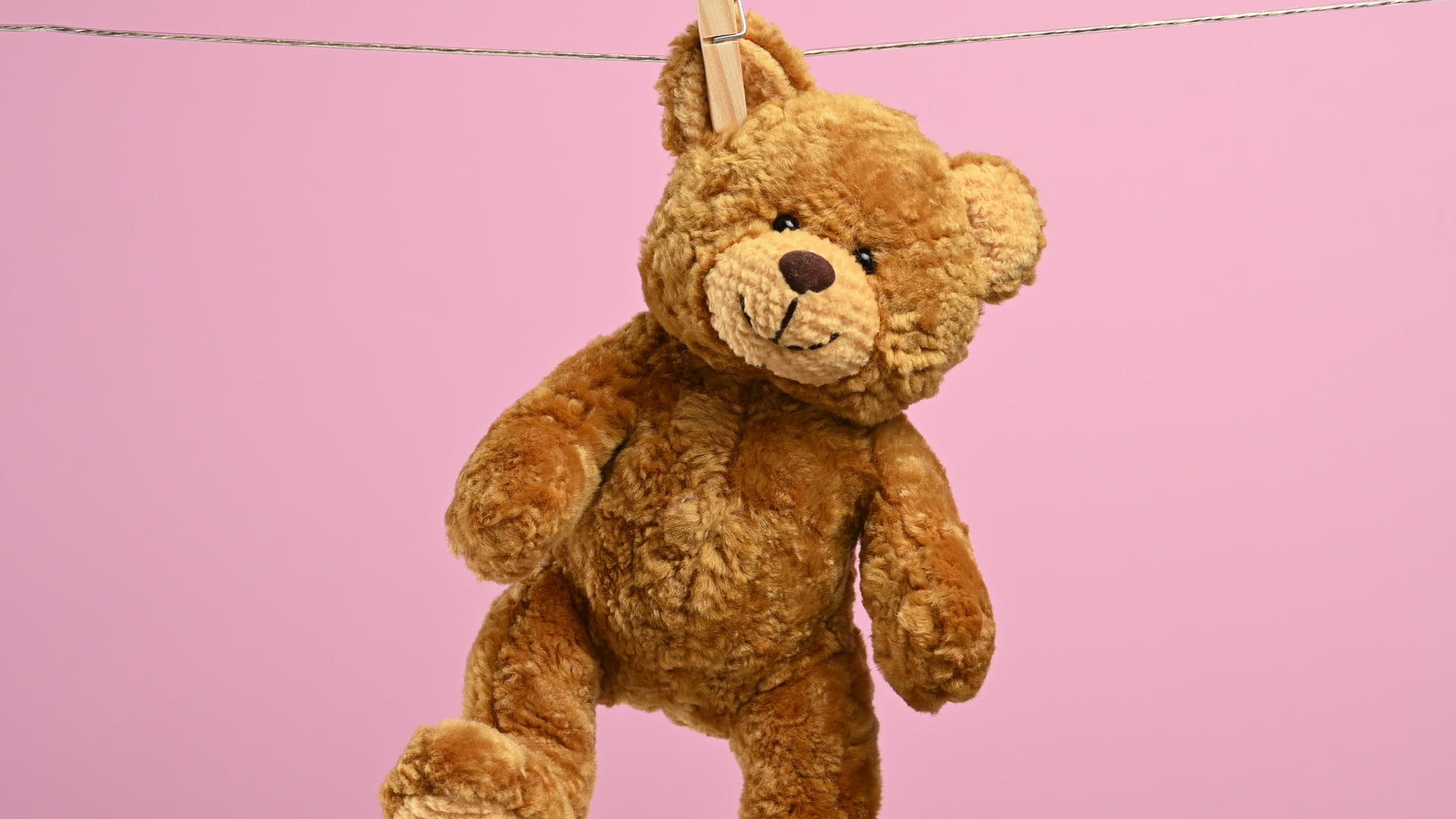棕色的泰迪熊挂在绳子上视频的预览图