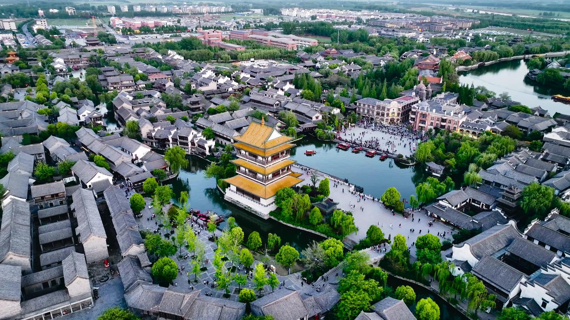 台儿庄古城复兴楼4K航拍5A景区全景视频的预览图