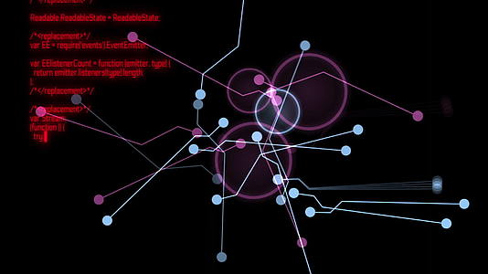 动画在计算机屏幕上运行具有远期半径界面和黑客代码视频的预览图