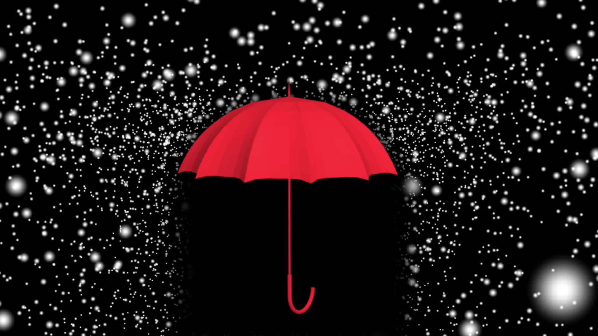 红色伞在黑白背景的雨滴下动画A视频的预览图