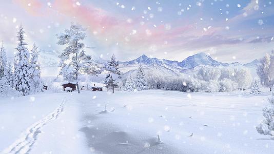 雪花飞舞冬天雪地森林远山雪背景雪背景视频的预览图