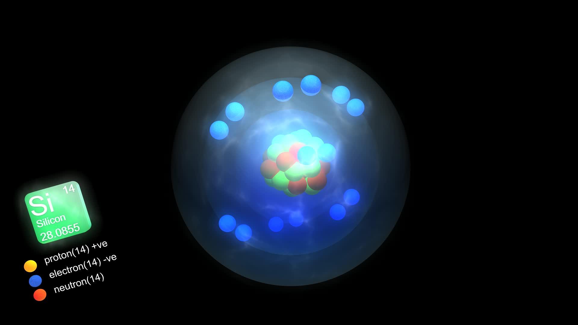 硅原子具有元素符号的数量和质量以及元素类型的颜色视频的预览图