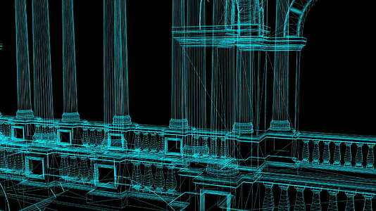 带有柱子的豪华宫殿的电线框架模型动画视频的预览图