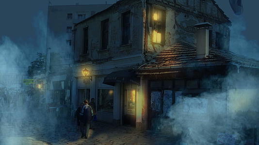 旧街和烟雾动画视频的预览图