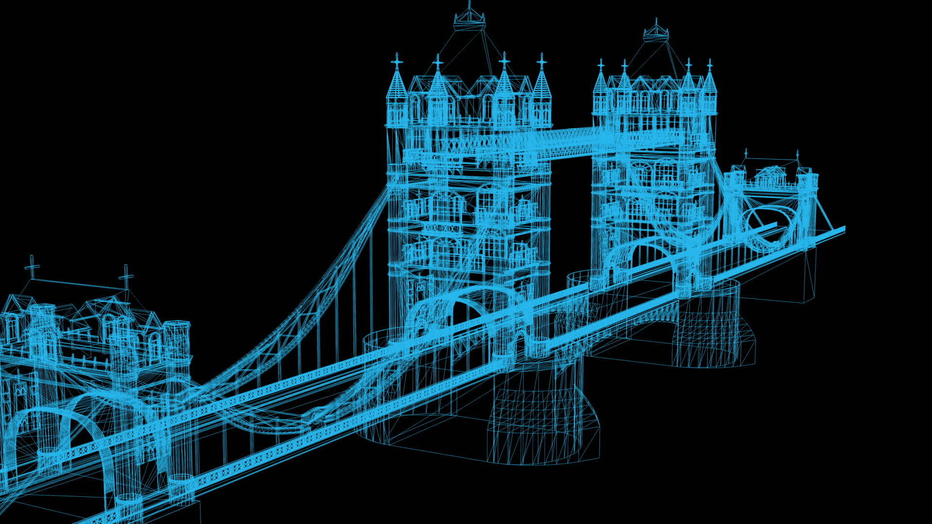 3d黑色背景电线架桥动画视频的预览图