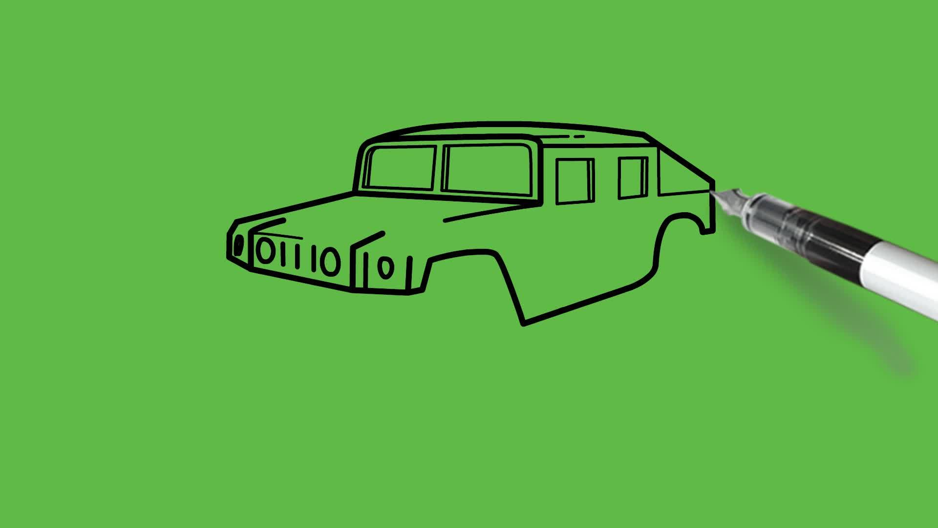 画一辆像样的小型装甲车在抽象的绿色背景上有一个彩色组合视频的预览图