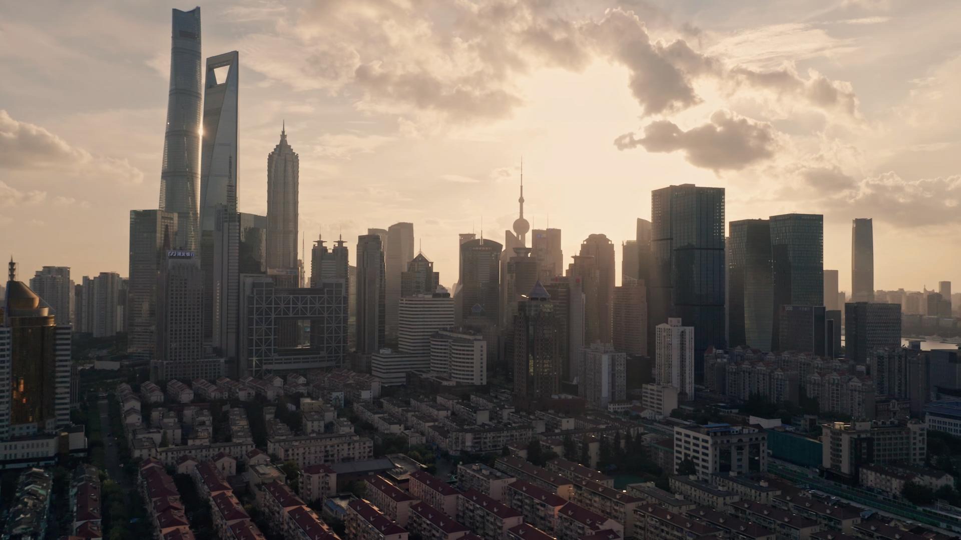 上海陆家嘴日落夕阳视频的预览图