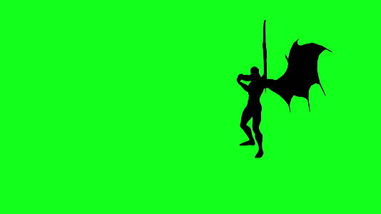 3D男性肌肉身体和翅膀运动在绿色屏幕上使用双轮风视频的预览图