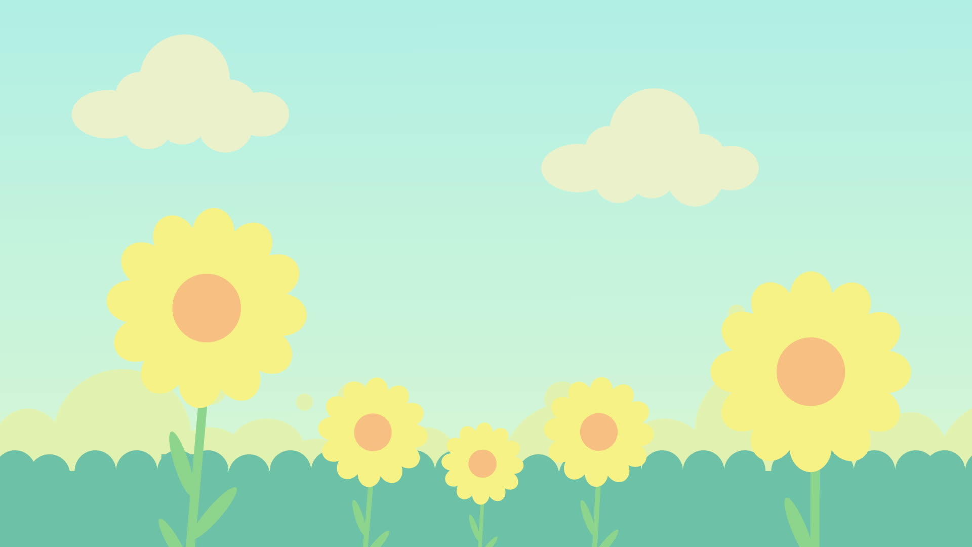2d绿草花叶和蓝天云动画视频的预览图