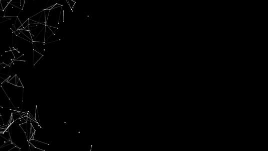 连接在黑色背景上的白色元素粒子的运动图表显示了与黑色背景相连的黑色背景视频的预览图