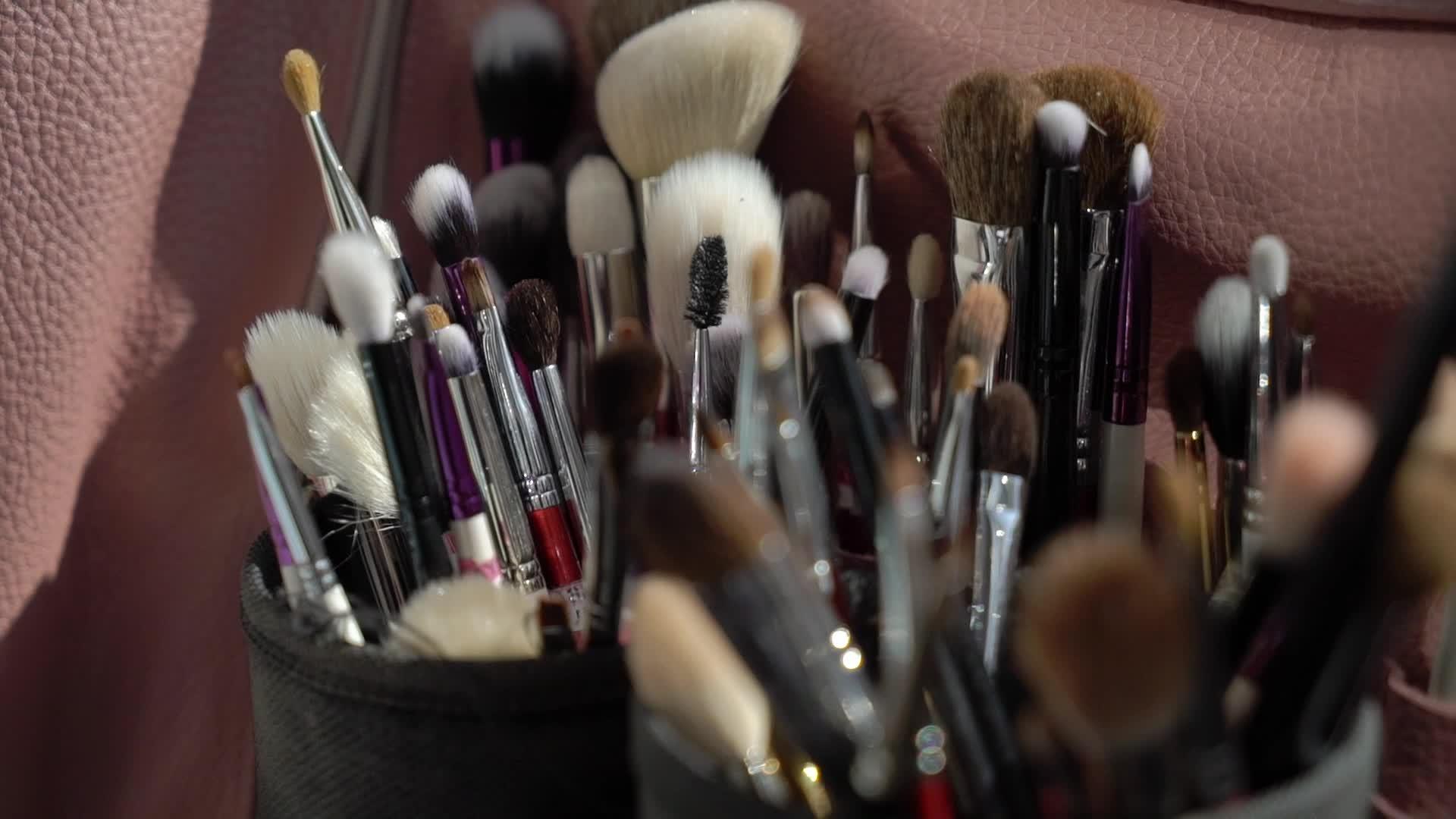 为化妆艺术家准备的专业化妆刷套装视频的预览图