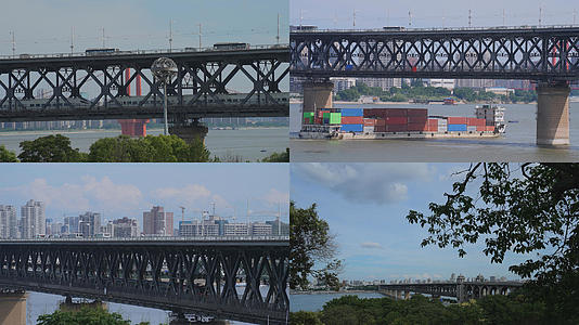 合集城市武汉长江大桥桥梁交通道路江景轨道火车物流轮船货运4k素材视频的预览图