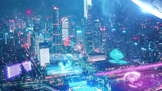 赛博朋克风霓虹未来城市视频的预览图