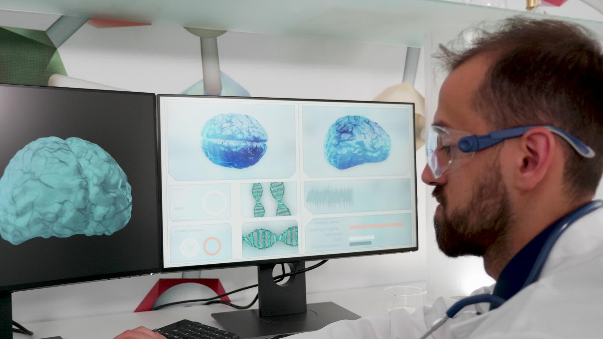 医生或科学家在现代中心工作的显性镜头照片视频的预览图