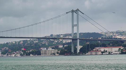 著名的旅游景点Bosphorus海峡海峡频道全景城市视频的预览图