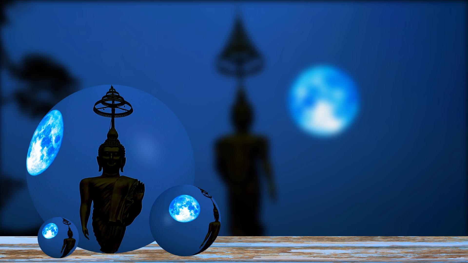 蓝色狩猎月亮的反射在夜空中漂浮在蓝色狩猎月球玻璃上视频的预览图