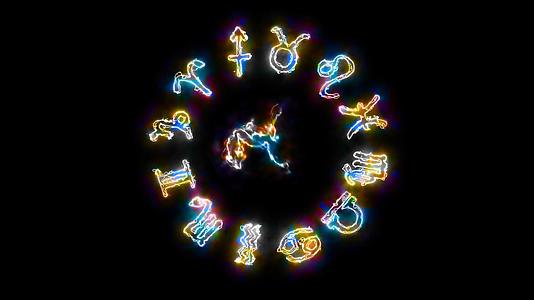 zodiac圆的电动旋转循环释放多色能量zodiac视频的预览图