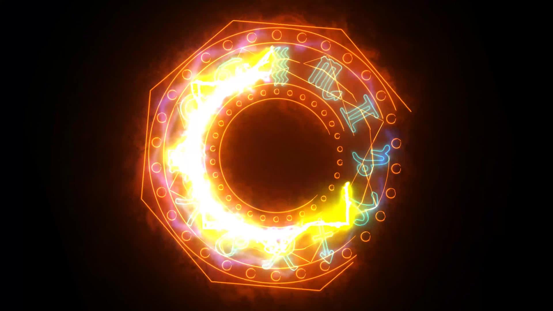 12个黄色和八角形的火力被强大的橙色魔法包围视频的预览图