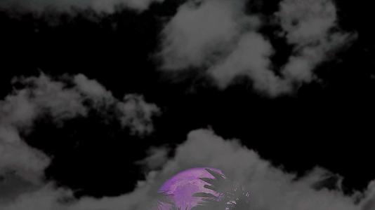满月的紫色寒月向后升起椰子树夜空中有乌云视频的预览图