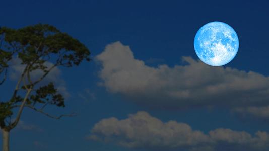 当海狸蓝色的月亮在夜空中破碎时云反射升起的黑云在视频的预览图