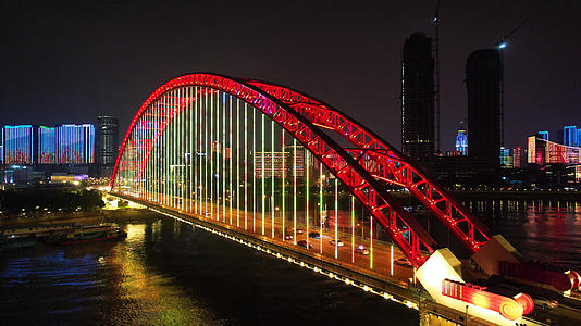 近距离环绕航拍城市桥梁武汉晴川桥道路夜景灯光车流交通4k素材视频的预览图