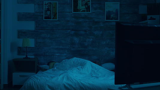 月光照亮了房间一对夫妇睡在毯子下面的卧室里视频的预览图