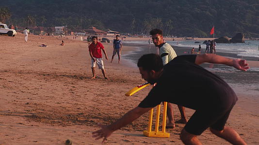 男人在沙滩上打板球视频的预览图