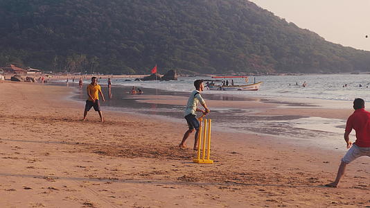男人在沙滩上打板球视频的预览图