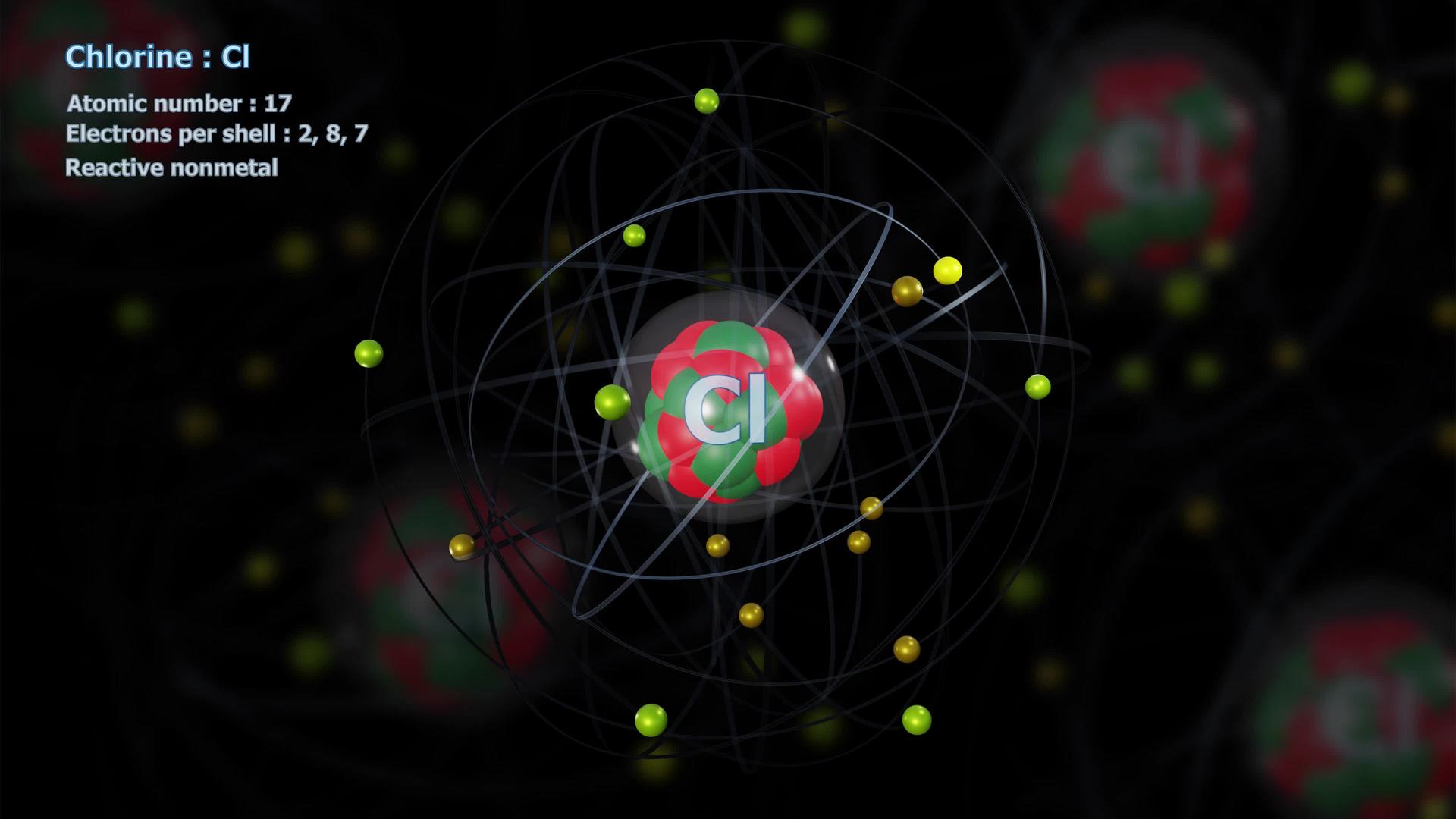 当原子和原子在无限轨道上旋转时有17个电子氯原子视频的预览图