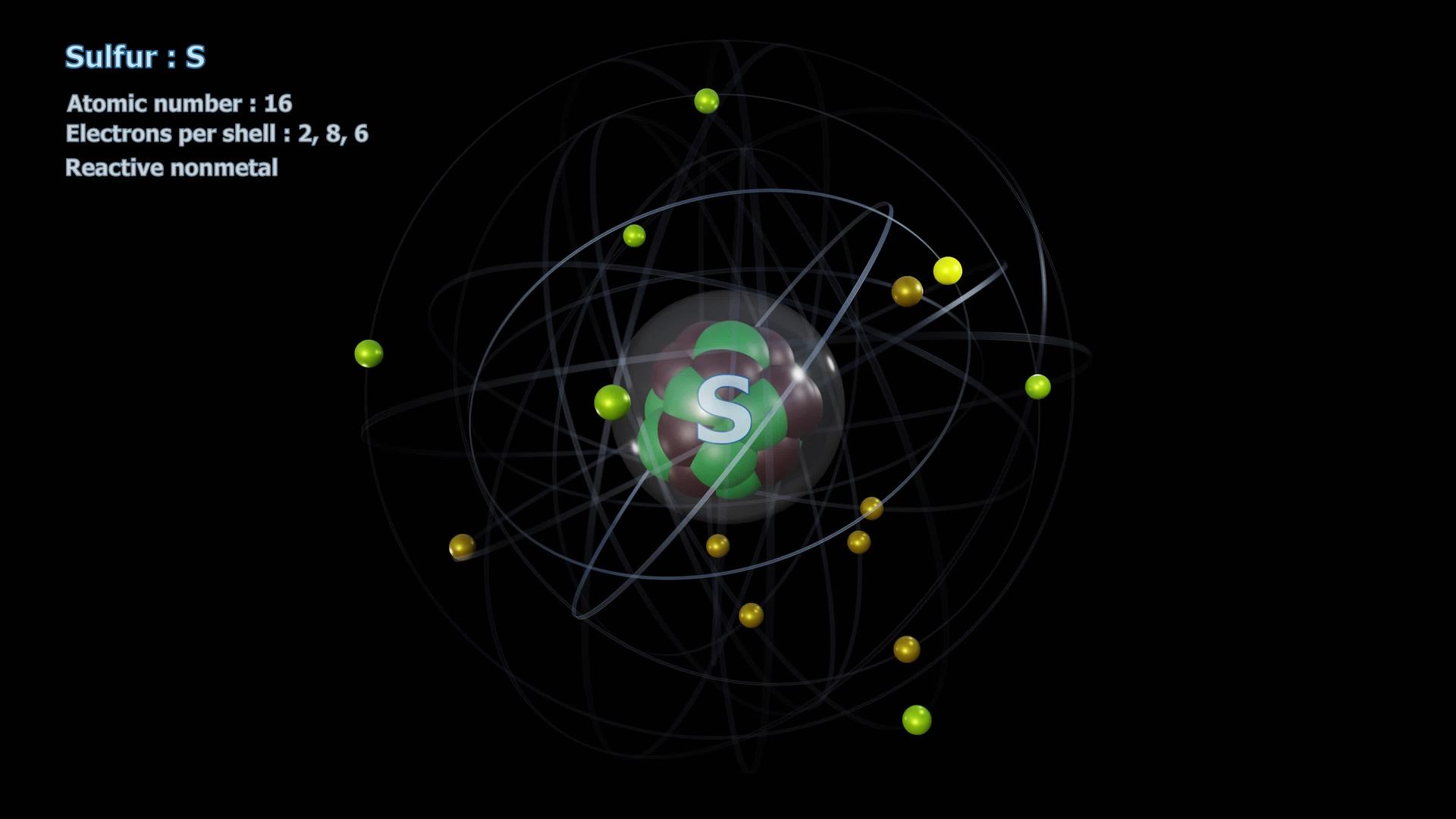 在无限轨道上旋转时有16个电子微硫原子视频的预览图